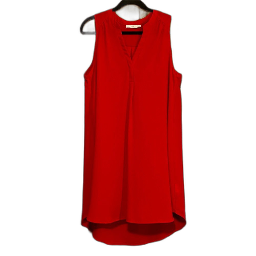 Lush Women’s Vibrant Red High Low V Neck Shift Dress, XL